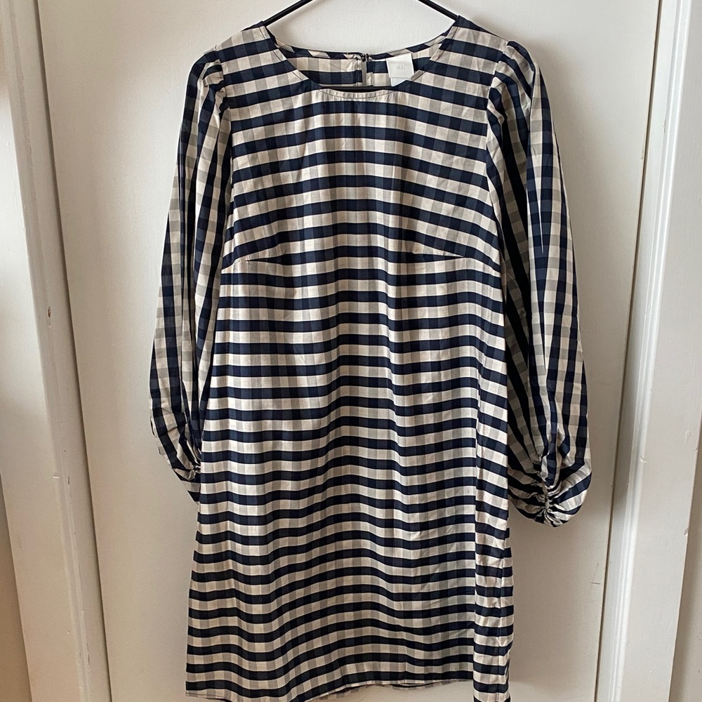 H&M Navy and Cream Striped Long Sleeve Dress